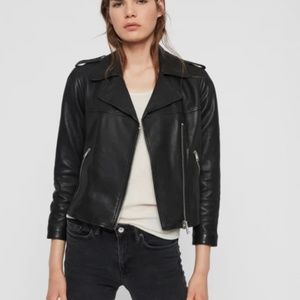 All Saints Aiden Biker Jacket Genuine Leather in Black